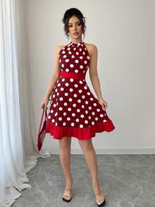 Gloray 女士时尚波尔卡圆点印花露肩迷你连衣裙