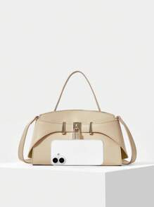 MOTF PREMIUM PU 皮革五金顶部提手包 - 杏色 - 查看 4