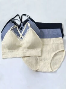 SHEIN 6pcs Women Lace Patchwork Lingerie Set - Multicolor - View 7