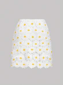 SHEIN MOD Jupe mini avec bordure en dentelle pour grandes tailles, jupe d'été pour vacances à la plage