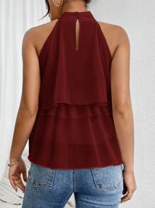 Firerie Lös halsringad volangblus med asymmetrisk chiffong - Bourgogne - Visa 3