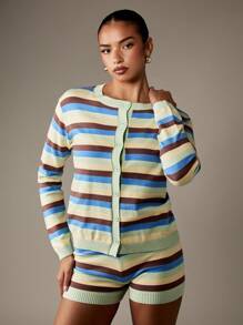 MISSGUIDED Cárdigan con botones delanteros a rayas con inspiración vintage, suéter de punto clásico con puños y dobladillo acanalados, moda Y2K de otoño, invierno y primavera, prenda esencial de salón, estilo retro, preppy y casual - Multicolor - Ver 5
