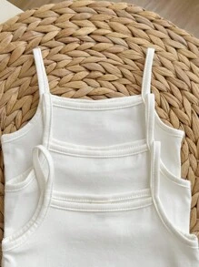 SHEIN Baby Girl Casual Knitted Solid Color Bodysuit Camisole  3pcs/Set With Snaps