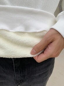 DAZY 男士纯白色纹理面料套头衫，秋季 - 白色 - 查看 4