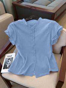 Women's Casual Solid Color Short Sleeve Shirt, Summer