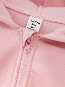 SHEIN Teenage Girls' Solid Color Fashionable Bow Sweatshirt Jacket, Comfortable Fleece Sweatshirt Fabric, Stylish Sleeve Design, Overall Youthful And Energetic Girl Style, Suitable For Back To School Season Or Everyday Outdoor Wear Fall Winter - Pink - View 6