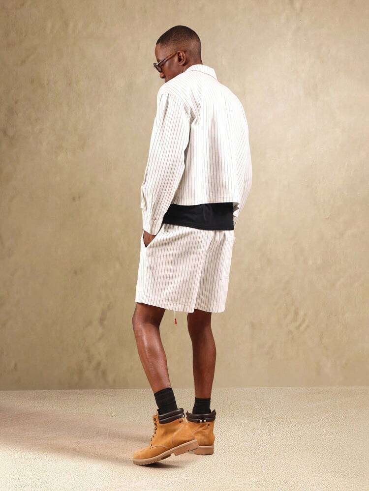 Veste chemise en coton à fines rayures avec short assorti