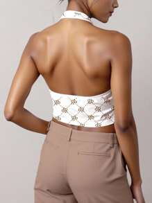 INAWLY 女式全身字母印花性感挂脖背心