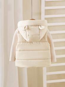 SHEIN Playful Pals 女婴连帽棉背心，秋冬外套 - 杏色 - 查看 2