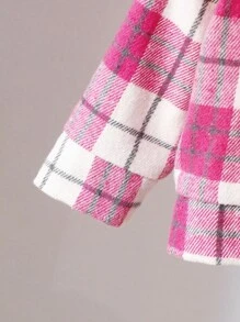 SHEIN Veste de mode mignonne à manches longues avec col en fausse fourrure à carreaux pour bébé fille, hiver - Rose vif - Voir 6