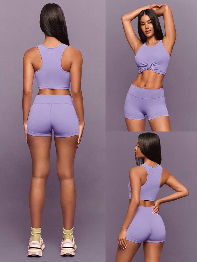 FeatherFit™ Twist And Flow Soft Stretchy Sweat-Wicking Removable Cups Racerback Twist-Front Cropped Tank Top Top Low-Impact Yoga Pilates Barre Gym Studio Daily Casual Wear  Spring Summer