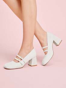 CUCCOO DOLLMOD Casual Fashionable Versatile Solid Color Women High Heels - White - View 5