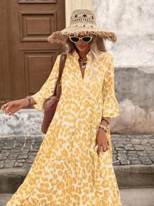 Brillora 女士梭织印花长袖连衣裙 - 黃色 - 查看 7