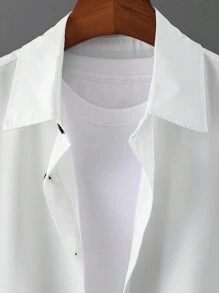 Manfinity Homme 男士單排釦緞面襯衫 - 白色 - 查看 3