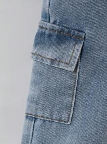 SHEIN 2 件套男童街头风格破洞印花连帽背心（带口袋）和牛仔裤套装