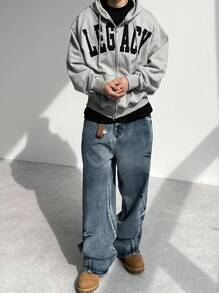 DAZY 男士超大字母刺绣休闲街头风卫衣运动衫，秋季连帽衫