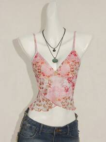 SHEIN ICON 女士休闲荷叶边印花吊带背心