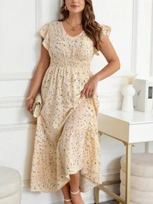 SHEIN Clasi 加大码休闲度假碎花连衣裙 - 黃色 - 查看 1