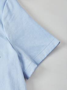 SHEIN Explorewe 1pc Tween Boy Light Blue Shirt Oxford Letter Print Short Sleeves Small Lapels Casual School Back-To-School Summer Street Spring Autumn Fit Shirt - Baby Blue - View 4