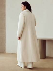 MOTF PREMIUM Áo khoác dài len pha cổ áo oversized thắt eo nút kim loại thanh lịch, mùa thu/đông - trắng - Xem 4