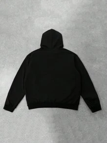 PAVTROS 男士街头时尚和嘻哈风格运动衫连帽衫，针织连帽运动衫运动衫，针织运动服，拉链和铆钉装饰，极简主义设计，独特风格，街头文化，年轻时尚，休闲舒适，简约别致，节日礼物，中性男士黑色拉链连帽衫黑色拉链连帽衫夹克拉链连帽衫带古铜色补丁男士街头风连帽衫宽松拉链连帽衫 - 黑色 - 查看 3