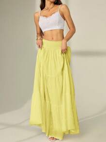 SHEIN Tall Damen einfarbiger Skirt mit geraffter Taille und Rüschensaum in Gelb - Gelb - Übersicht 7