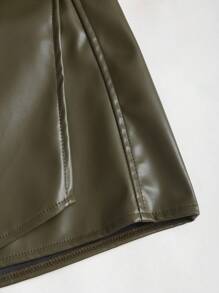 Sweetra 女式复古美式性感紧身迷你裙，PU 皮革，纯黑色，四季皆宜 - 綠色 - 查看 5