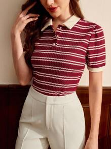 Vintamour Áo thun cổ bẻ cổ bẻ Jacquard thanh lịch cổ điển dành cho nữ, áo thun đi làm, áo thun đi chơi mùa hè dành cho nữ, áo thun nữ đi nghỉ, trang phục phương Tây dành cho nữ, trang phục công sở thường ngày dành cho nữ, trang phục mùa hè dành cho nữ, trang phục đi chơi dễ thương dành cho nữ, trang phục công sở dành cho nữ, trang phục nhà thờ dành cho nữ, trang phục mùa hè dành cho nữ, trang phục trở lại trường dành cho giáo viên, trang phục đi chơi dành cho nữ, trang phục mùa thu dành cho nữ, trang phục nhà thờ - Màu Đỏ Sâu - Xem 6