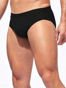 Manfinity KASUA 男士纯色修身泳裤、休闲短裤 - 黑色 - 查看 4