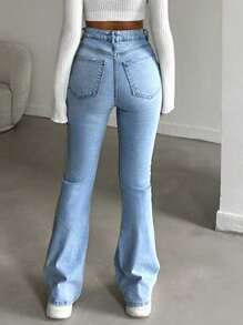 EURMUSE 98%Cotton High-Waist Original Boot Cut Jeans - Medium Wash - View 2