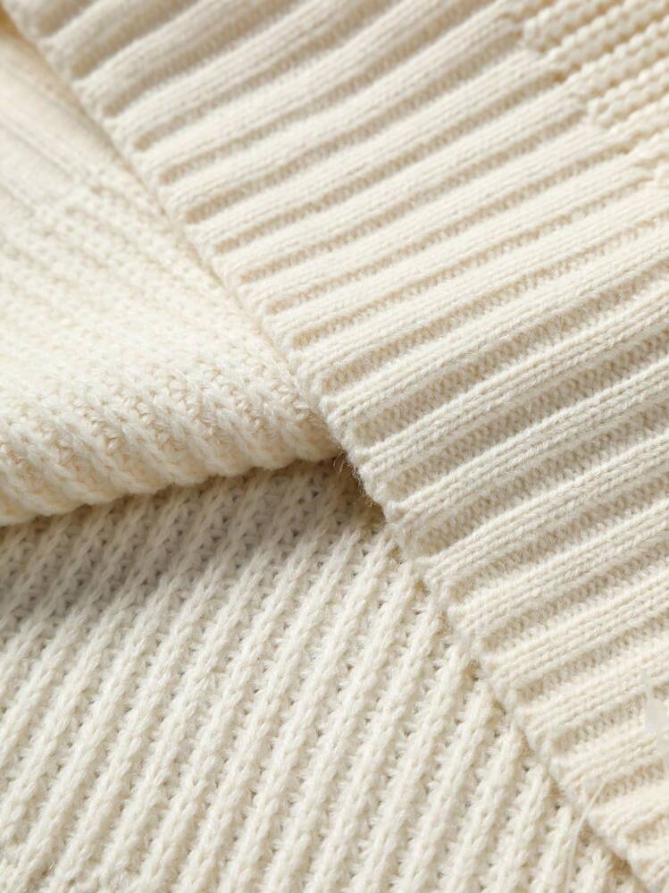 Manfinity Homme 男士纯色V领休闲宽松针织毛衣 - 杏色 - 查看 3