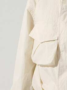 Menodora SHEIN Sport 女士休闲纯色梭织宽松长袖常规夹克 - 杏色 - 查看 6