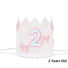 1件，半岁/1-5岁蝴蝶结生日帽装饰周岁礼物白色皇冠粉色蝴蝶结皇冠派对公主头饰照片白粉装饰生日派对帽装饰数量2/1-5亮片皇冠发饰公主生日派对节庆派对 - 彩色 - 查看 5