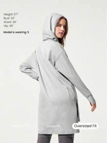 GLOWMODE Áo nỉ tay dài Cloudknit mềm mại, rộng rãi, có thể điều chỉnh độ dài đến hông, có dây rút, có lỗ xỏ ngón tay cái, thường ngày, thu - Màu Xám nhạt - Xem 2