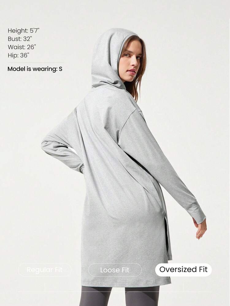 Cloudknit Soft Oversized Hip Length Adjustable Drawstring Long Sleeve Sweatshirt With Thumbholes Daily Casual  Spring Summer