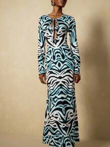 Vesra 女士几何印花长袖连衣裙 - 彩色 - 查看 6