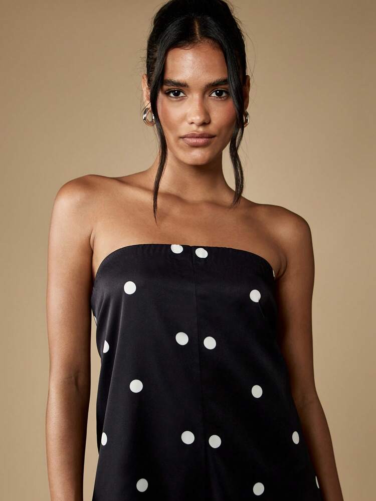 MISSGUIDED Strapless Polka Dot Playsuit Party Evening Mini Romper Special Occasion Wedding Guest Formal Summer Sleeveless Vintage Style Evening Occasion Wear