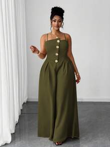 Plusstorlek dammode asymmetrisk urringning jumpsuit - Grön - Visa 3