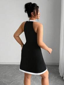 Elenzga Mono de una pieza de alta gama elegante con contraste de colores en talla grande - Blanco y Negro - Ver 2
