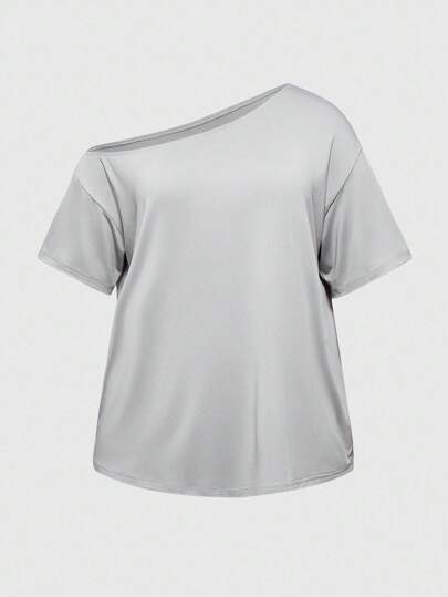 Grunge Punk T-shirt sans manches gris unicolore de style vintage de base, style de rue sexy avec épaule asymétrique, pour femmes grandes tailles, été