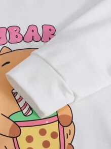 女童可爱樱桃蝴蝶结印花休闲舒适圆领运动衫，秋冬 - 白色 - 查看 5