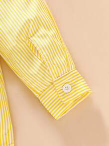 1 pezzo Camicia polo a righe a maniche lunghe per ragazze, abbigliamento casual per uso quotidiano, attività all'aperto, vacanze (4-7 anni), primavera/estate