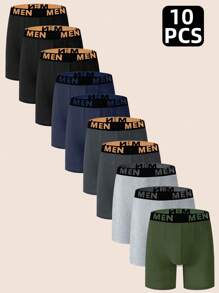 10pcs/Set Men's Comfortable Daily Letter Elastic Band Boxer Briefs - Multicolor - View 1