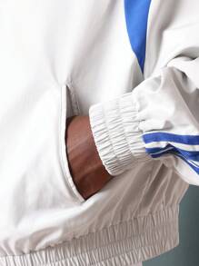 SUMWON Classic Retro Track Windbreaker Shell Lightweight Varsity Sport Full Zip Running Training Spring Fall Outerwear - Light Grey - View 6