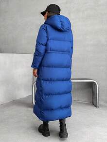 EURMUSE Women's Casual Drawstring Patched Pocket Winter Coat - Blue - View 2