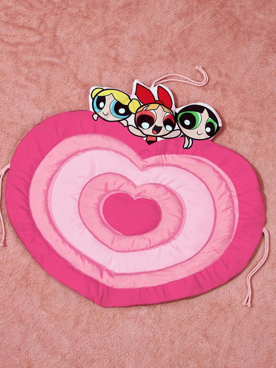 THE POWERPUFF GIRLS X SHEIN 1 件花朵、泡泡、毛茛图案防滑宠物垫/垫，适用于狗/猫床的垫子，配有固定绳，可固定在家具上，时尚，可机洗和烘干，特色 - 紅色 - 查看 1