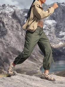 SHEIN Unity 女式工装口袋休闲抽绳宽松牛仔裤 - 軍綠色 - 查看 8
