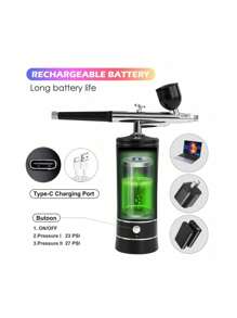 1set Spray Guns, Airbrush Kit With Compressor - 48PSI Rechargeable Cordless Non-Clogging High-Pressure Air Brush Set With 0.3mm Nozzle And Cleaning Brush Set For Nail Art, Painting, Cake Decor Tools