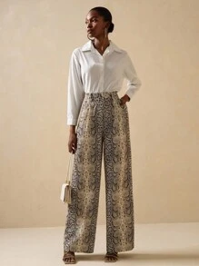 Vesra 女士宽松高腰休闲时尚蛇皮印花裤 - 杏色 - 查看 5