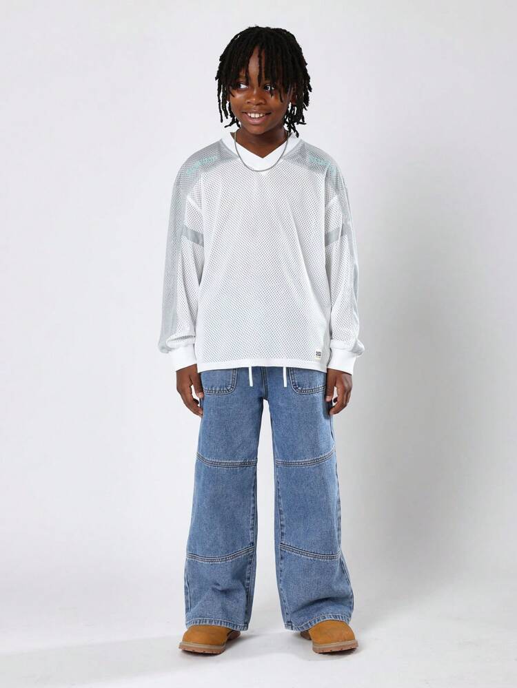 Mesh Hockey Jersey With Number Print And Long Sleeves